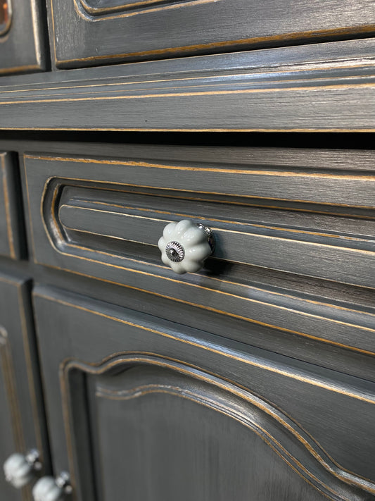 Dark Gray 2pc Refinished Oak Hutch