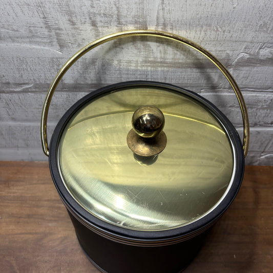 Mid Century Kraftware Gold And Black Ice Bucket