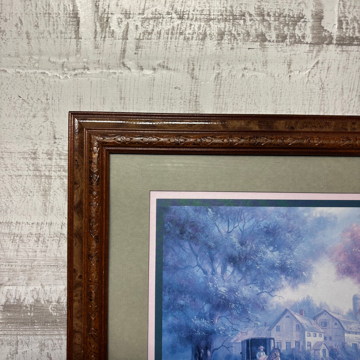 Vintage Carl Valente Amish Horse Drawn Carriage Framed Art Print