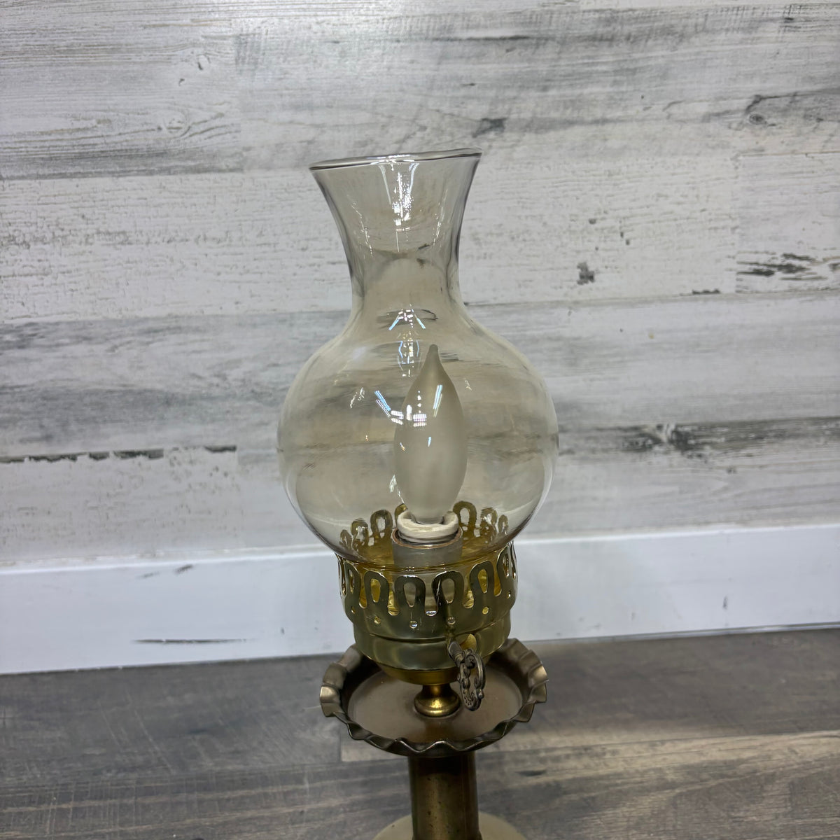 Vintage Style Gold Tone Amber Glass Electric Hurricane Lamp