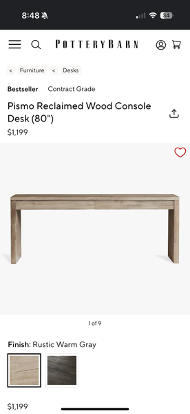 Pottery Barn Rustic Prismo Console Desk