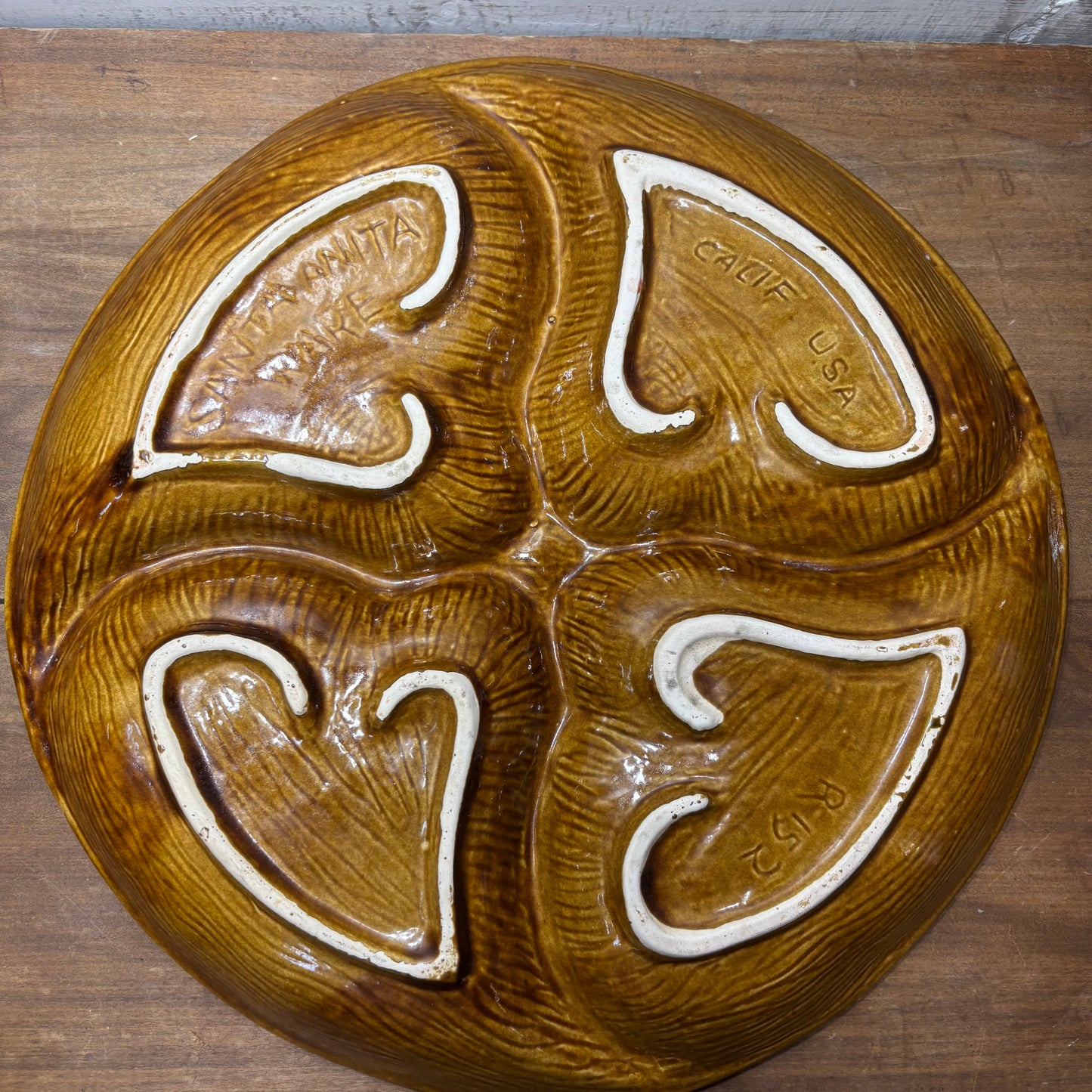 Mid Century Santa Anita Ware Divided Leaf Platter Dish