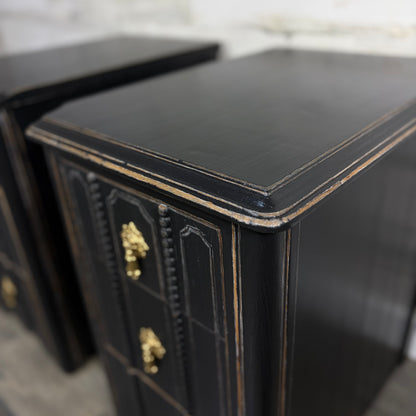 Set Of 2 Antique Black Nightstands