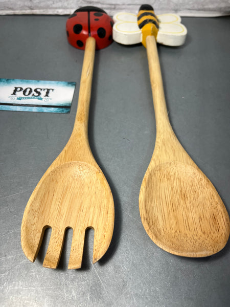 Bee And Lady Bug Wooden Salad Spoon Set