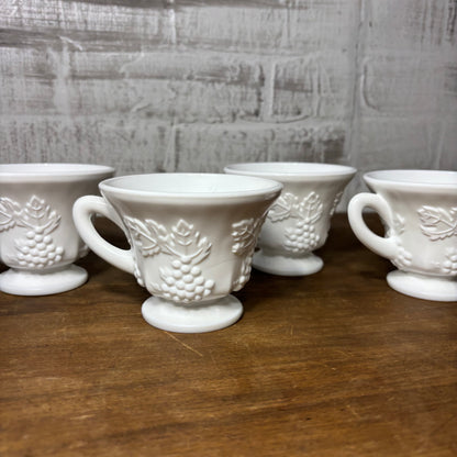Vintage White Milk Glass Indiana Colony Harvest Grape Pedestal Tea Cups