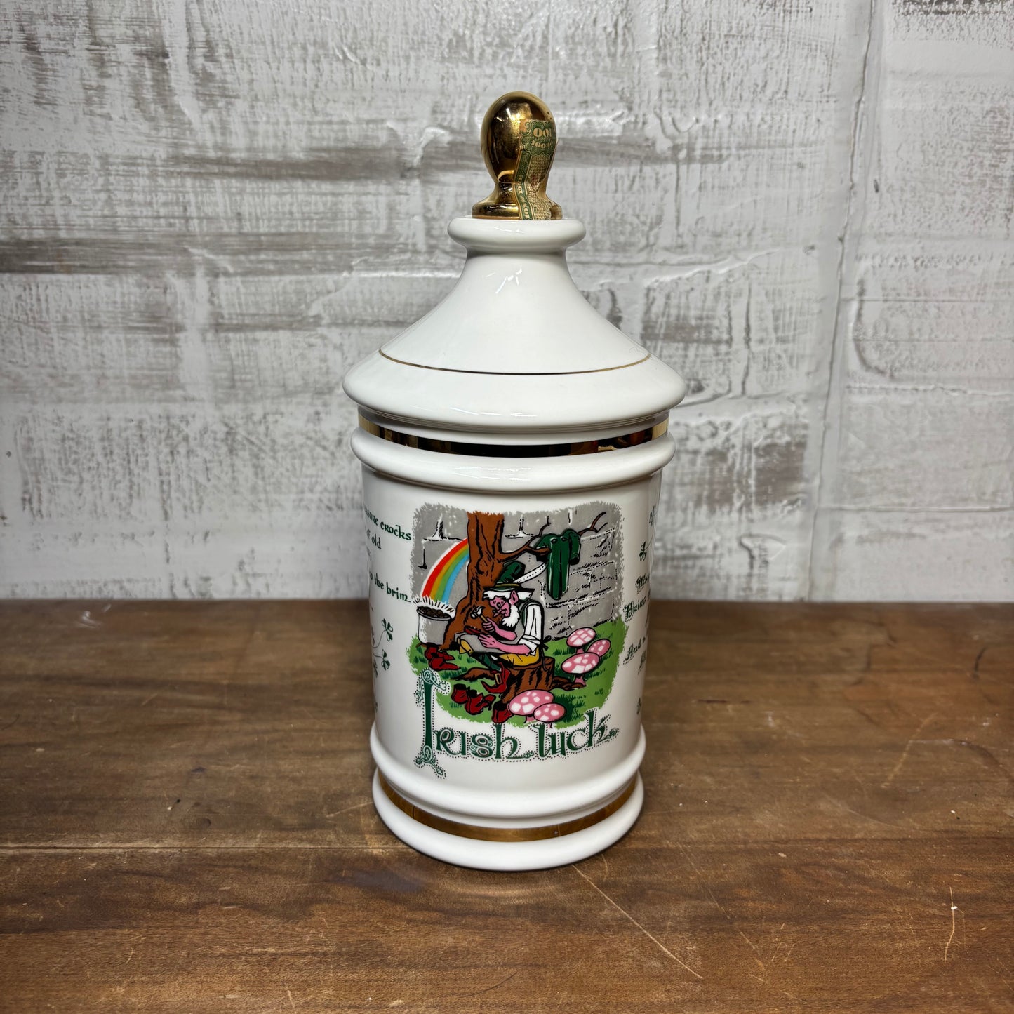 Vintage 1972 Old Fitzgerald Irish Luck Ceramic Decanter