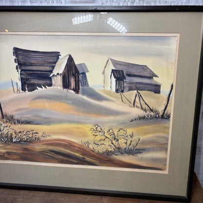 Vintage Matted "Quiet Prairie Homestead" Art Framed Art