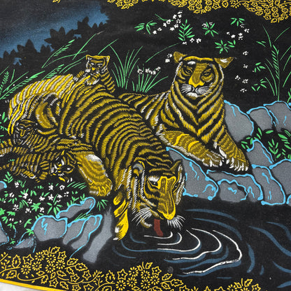 Vintage Black Velvet Tiger By Water Stream Tapestry