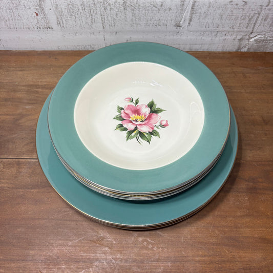 Vintage Homer Laughlin Century Green Plate/ Salad Bowl Set