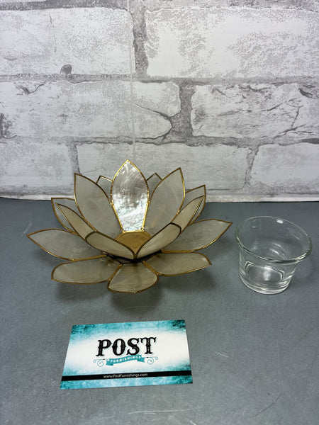 White Lotus Flower Candle Holder In Capiz Shell