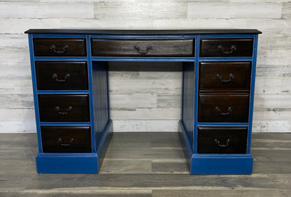 Navy Blue Desk W/ Dark Wood