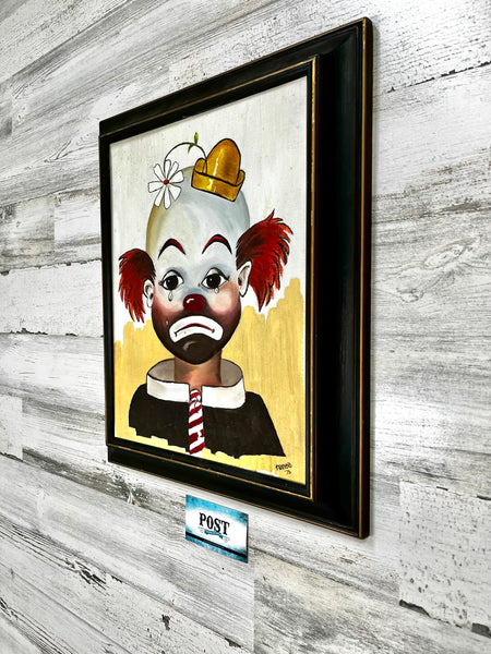 Vintage Original Canvas Clown Painting