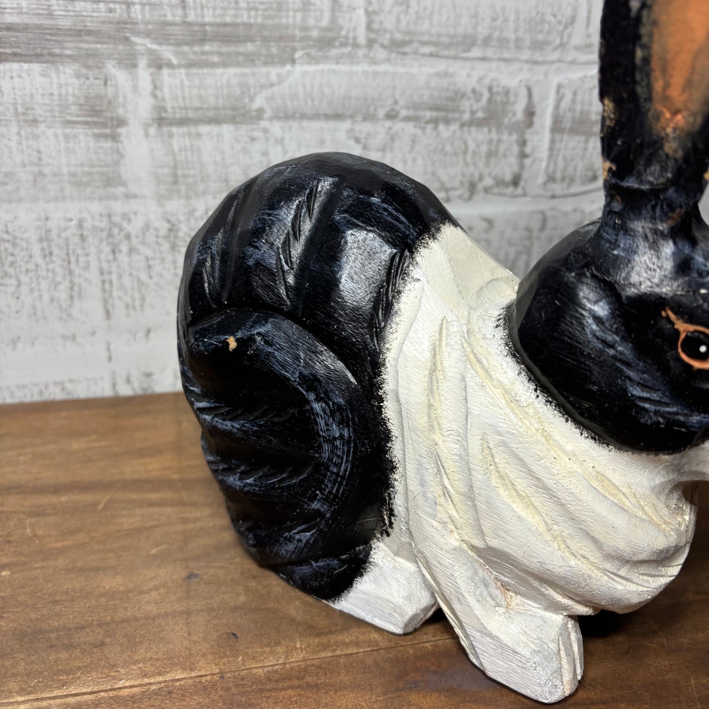 Hand Carved Black & White Rabbit Figurine
