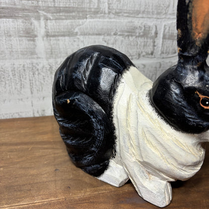 Hand Carved Black & White Rabbit Figurine