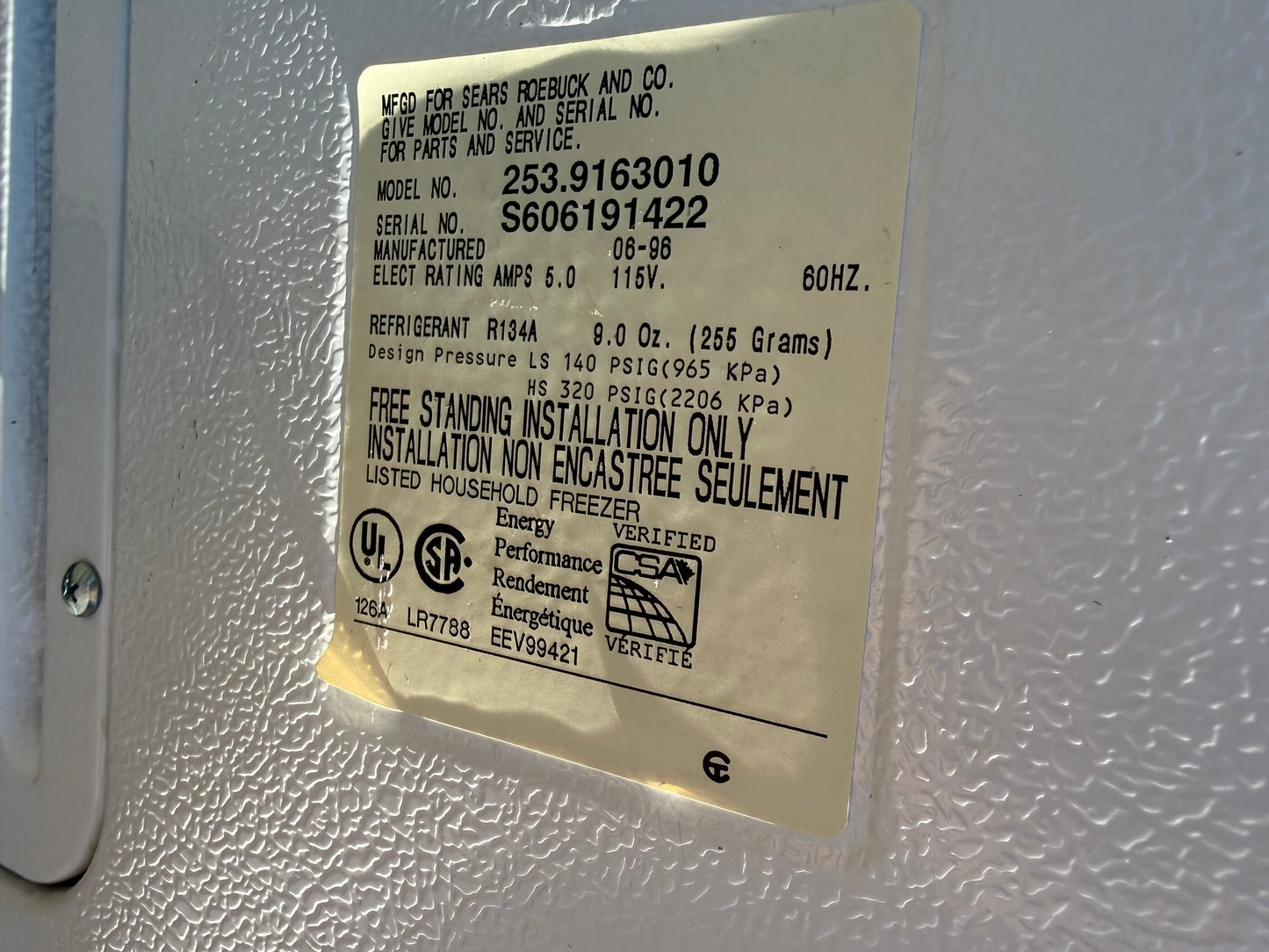 Kenmore Deep Chest Freezer W/ Key