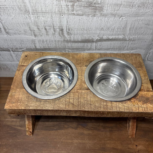 Rustic Wooden Elevated Dog Bowl Stand