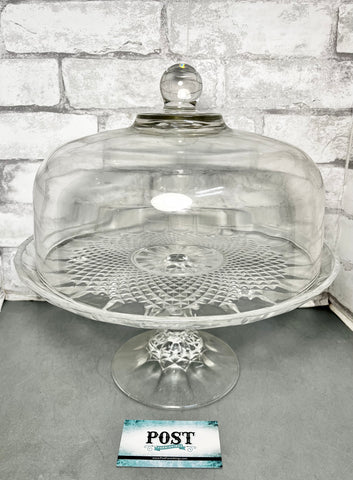 Large Crystal Cake Stand W/ Glass Cover Set