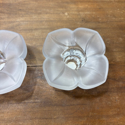 Vintage J.G. Durand France Frosted Glass Floral Candle Holders