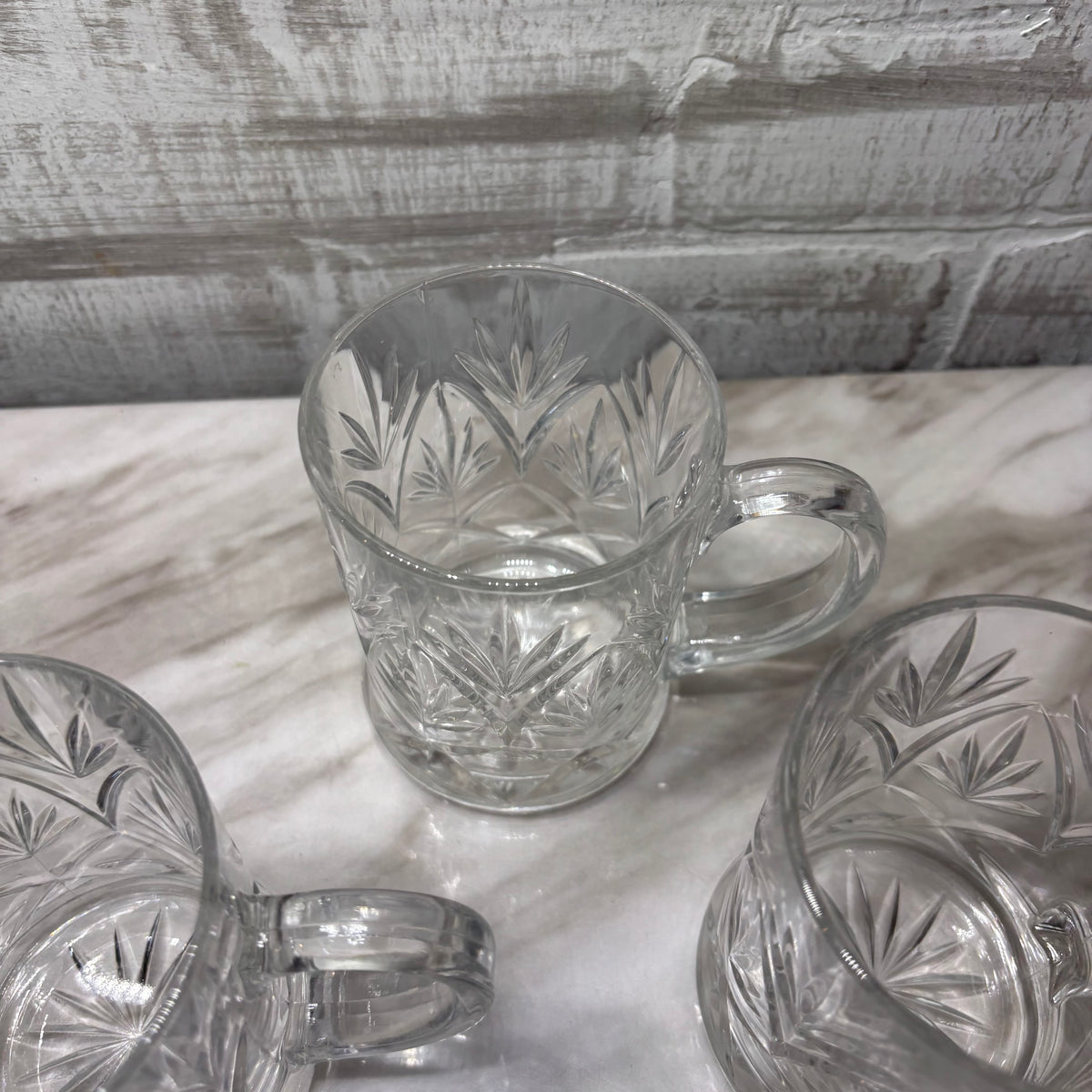 Vintage Paul Sebastian Clear Glass Mugs with Starburst Design