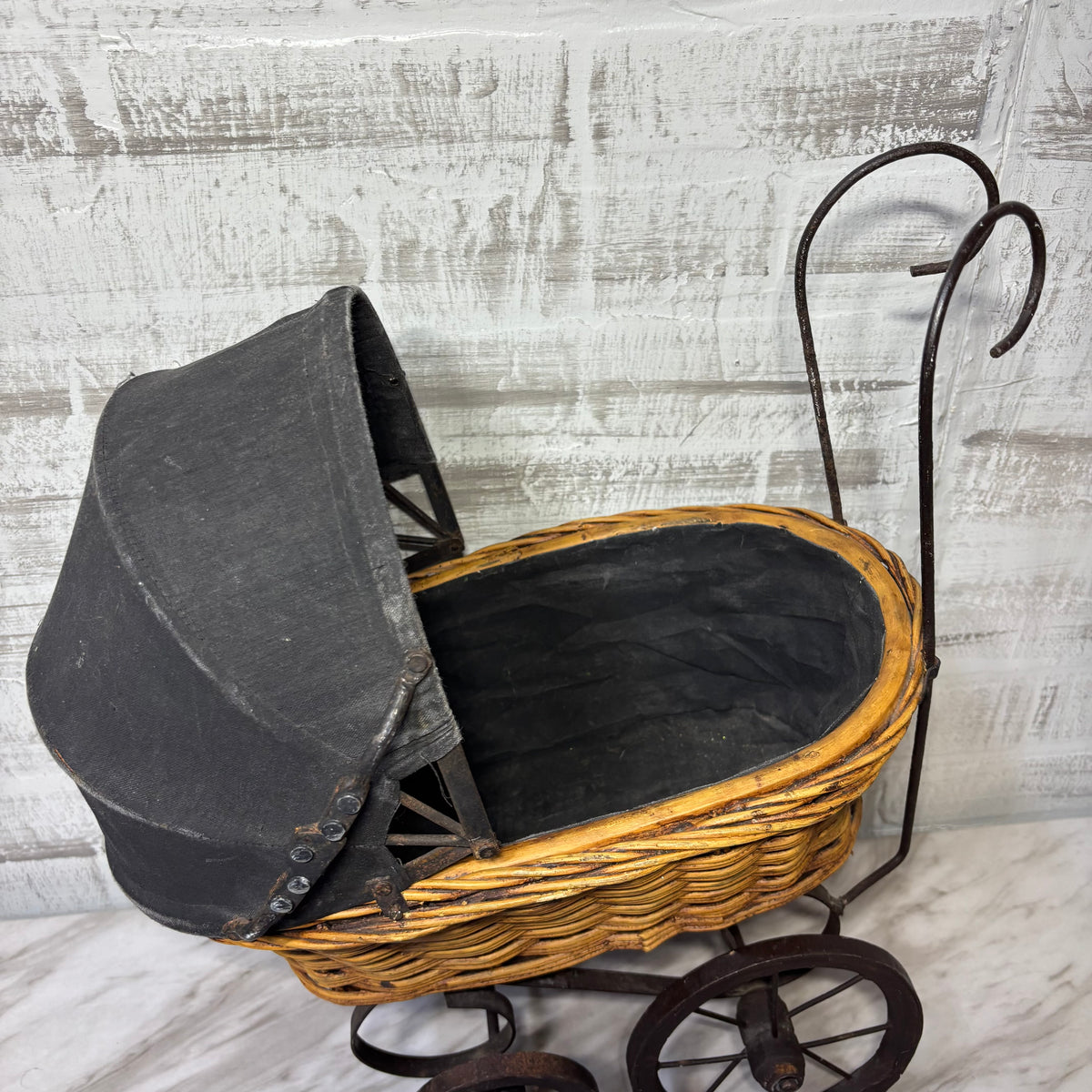 Vintage Antique Style Miniature Wicker Doll Carriage