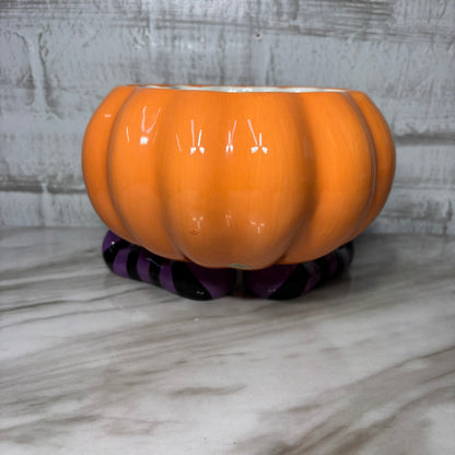 Ceramic Jack O Lantern Candy Dish W/ Witch Feet