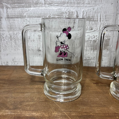 Vintage Disney Mickey and Minnie Mouse Glass Mug Set