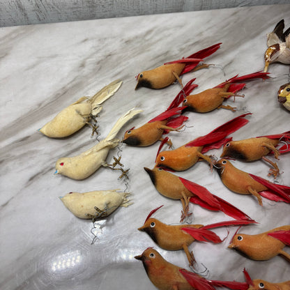 Vintage and Antique Feathered and Flocked Bird Ornament Lot