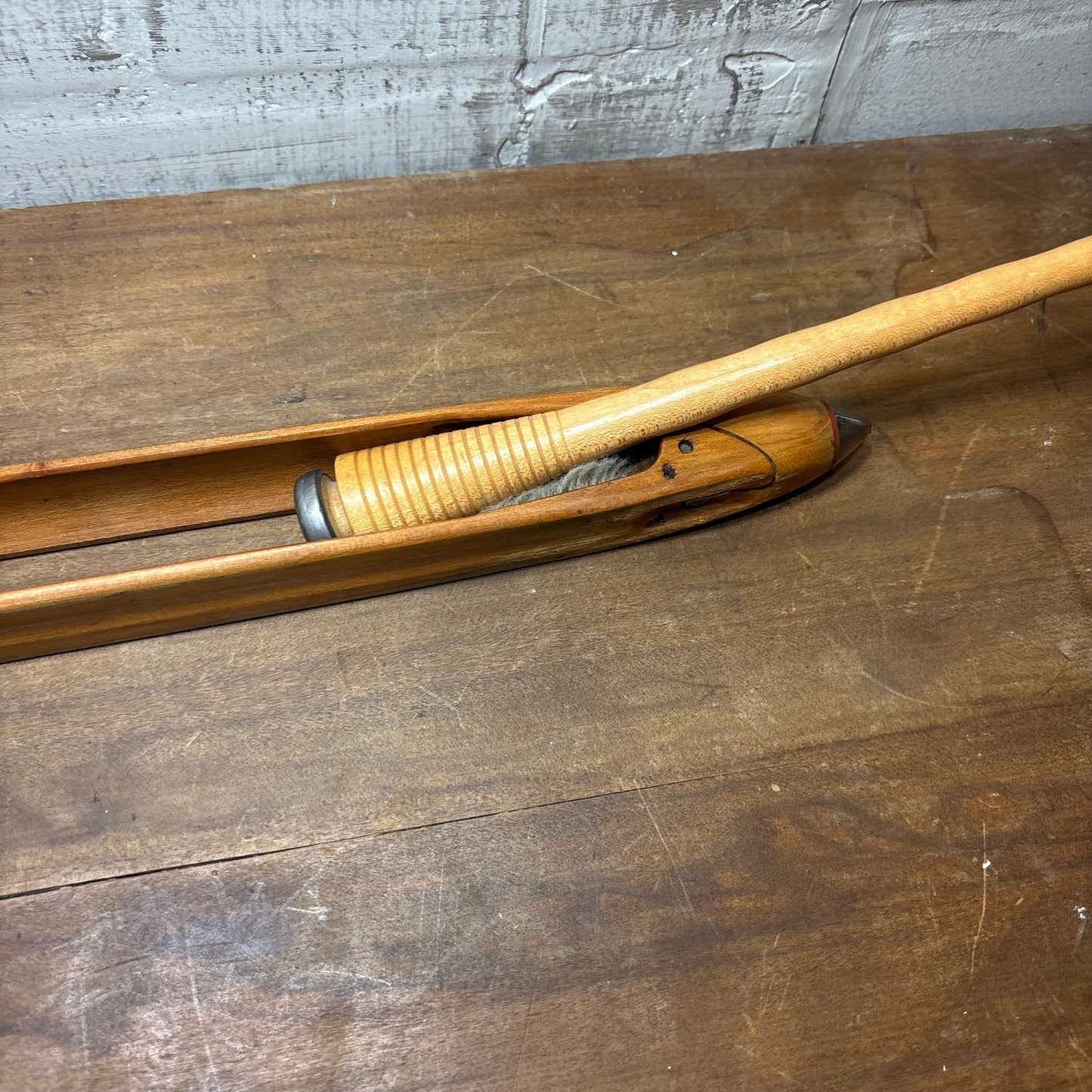 Vintage Wooden Flying Shuttle Weaving Loom Bobbin Holder