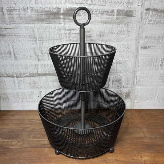 Crate & Barrel Two Tier Metal Fruit Basket