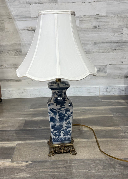 White And Blue Floral Porcelain Square Bottom Table Lamp