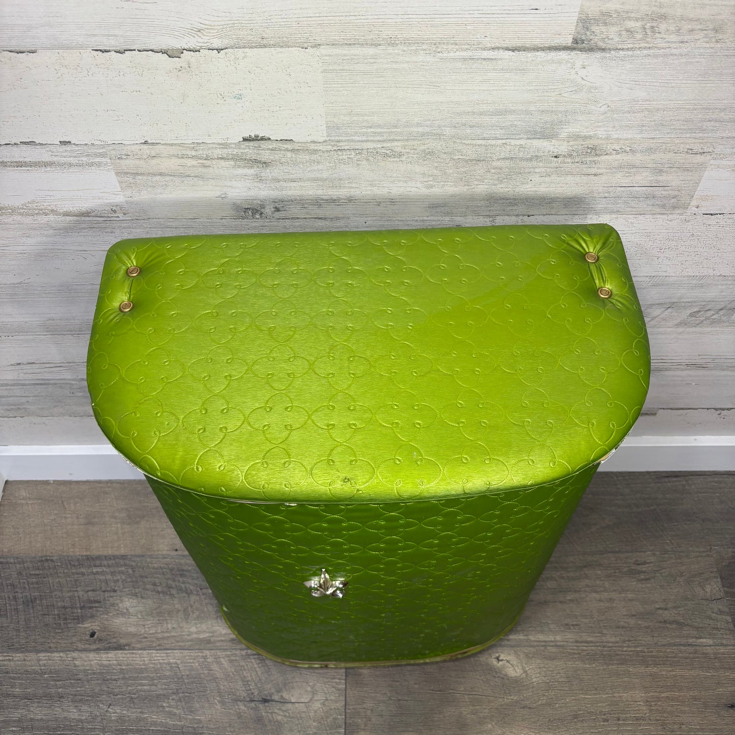 Vintage Green Vinyl Quilted Hamper