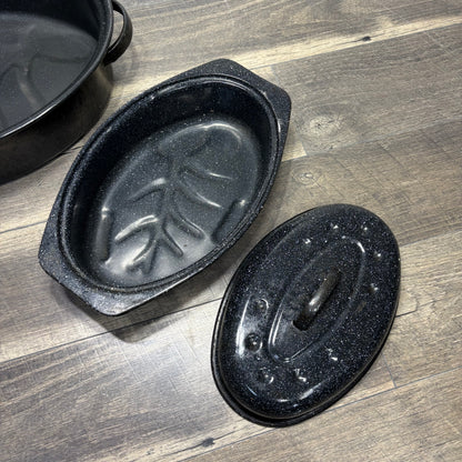 Speckled Enameled Ware Oven Roaster Set Of 3