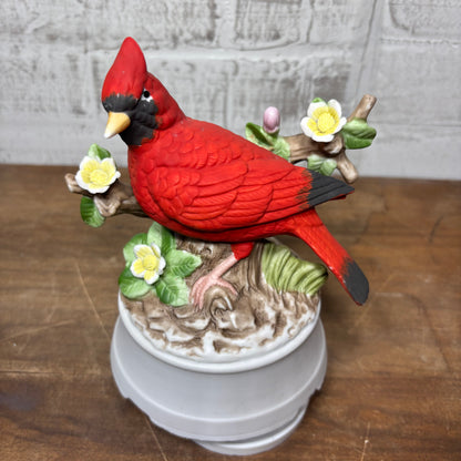 Vintage Red Cardinal Porcelain Spinning Music Box