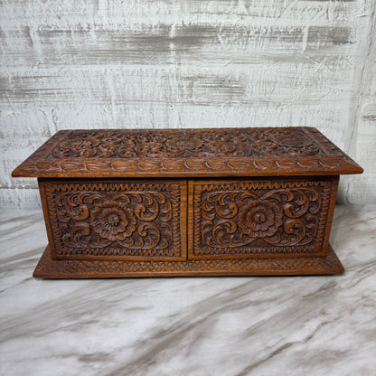 Vintage Carved Wooden Jewelry Chest