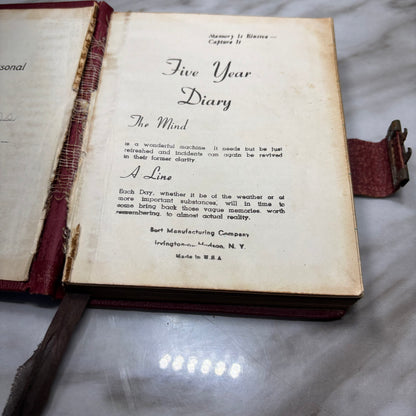 Vintage 1940s Red Five Year Diary