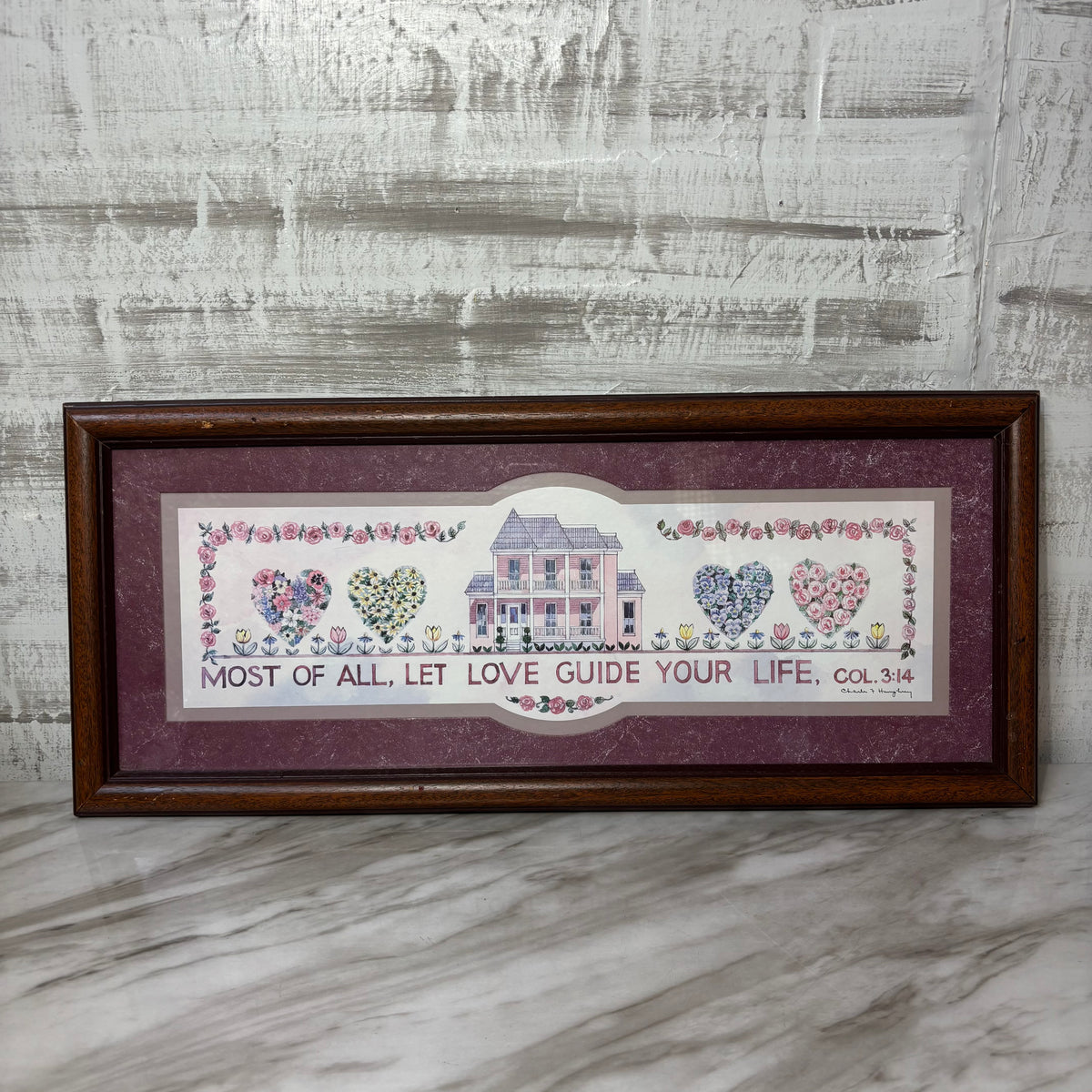 Vintage Charles F. Humphrey Framed Scripture COL. 3:14 Matted Print