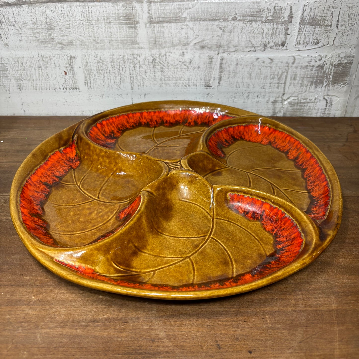 Mid Century Santa Anita Ware Divided Leaf Platter Dish