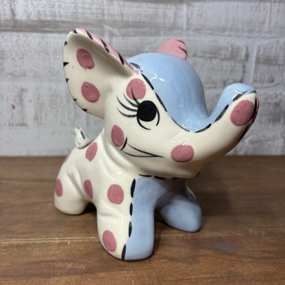 Vintage White And Blue Polka Dot Elephant Planter