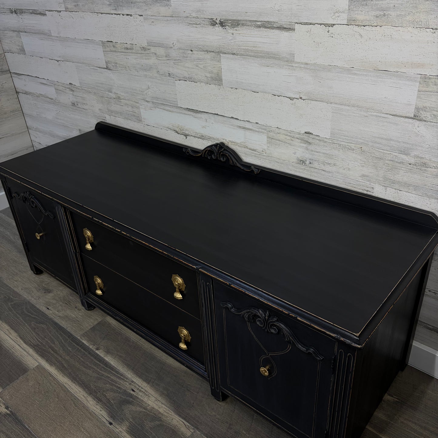 Low Antique Black Buffet