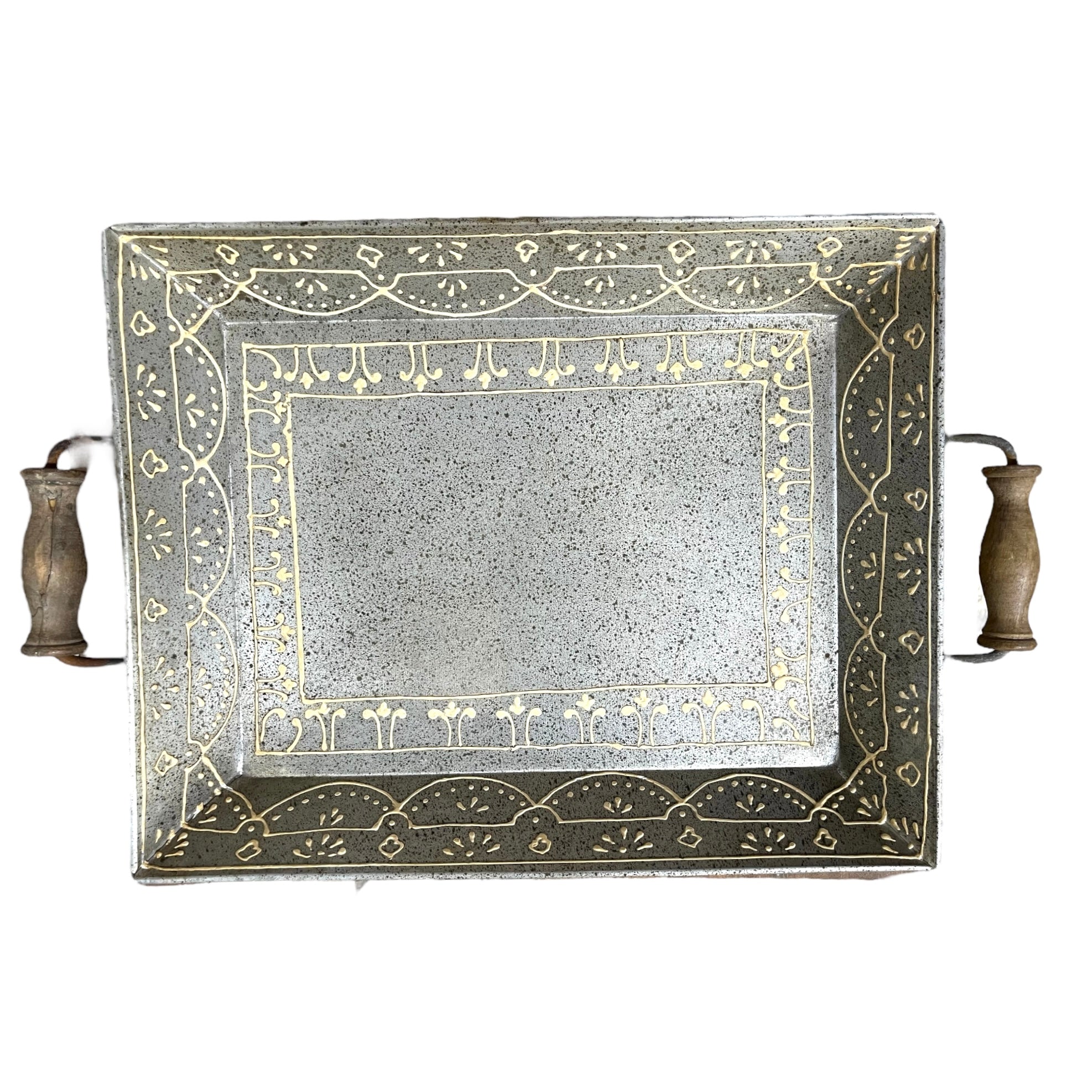 Rustic Metal Tray W/ Wooden Handles