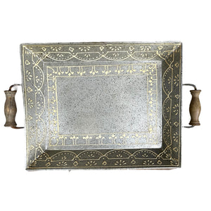 Rustic Metal Tray W/ Wooden Handles