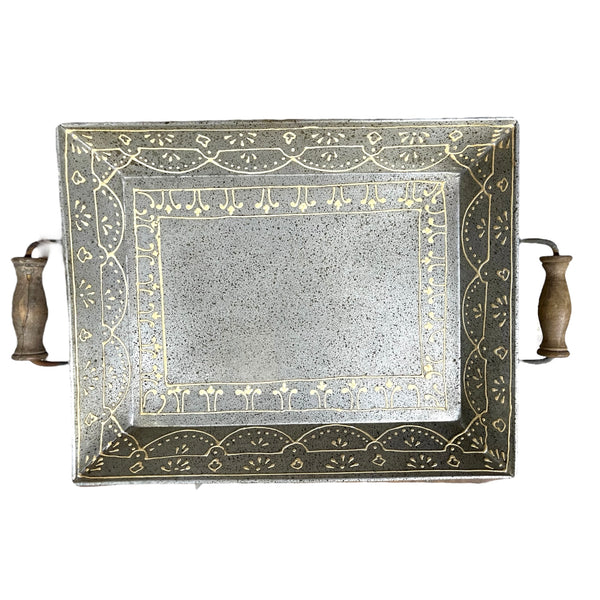 Rustic Metal Tray W/ Wooden Handles