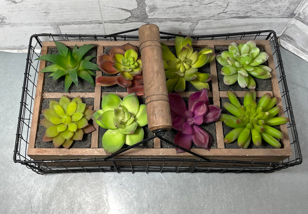 Metal Basket With Artificial Succulents