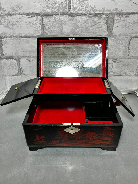 Vintage Japanese Oriental Black Musical Jewelry Box