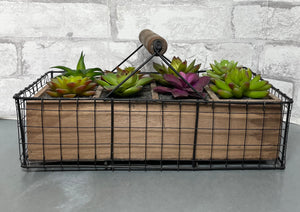 Metal Basket With Artificial Succulents