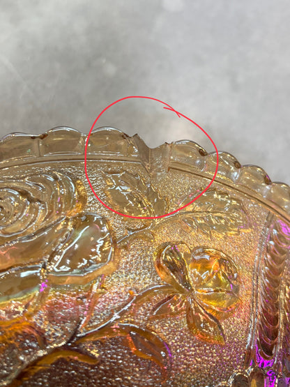 Vintage Imperial Carnival Rose Marigold Glass Footed Bowl