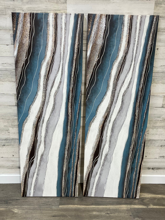 Blue Gray Sparkly Marbled Canvas Set Of 2