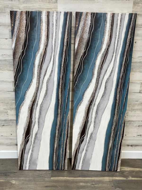 Blue Gray Sparkly Marbled Canvas Set of 2 Canvas Art