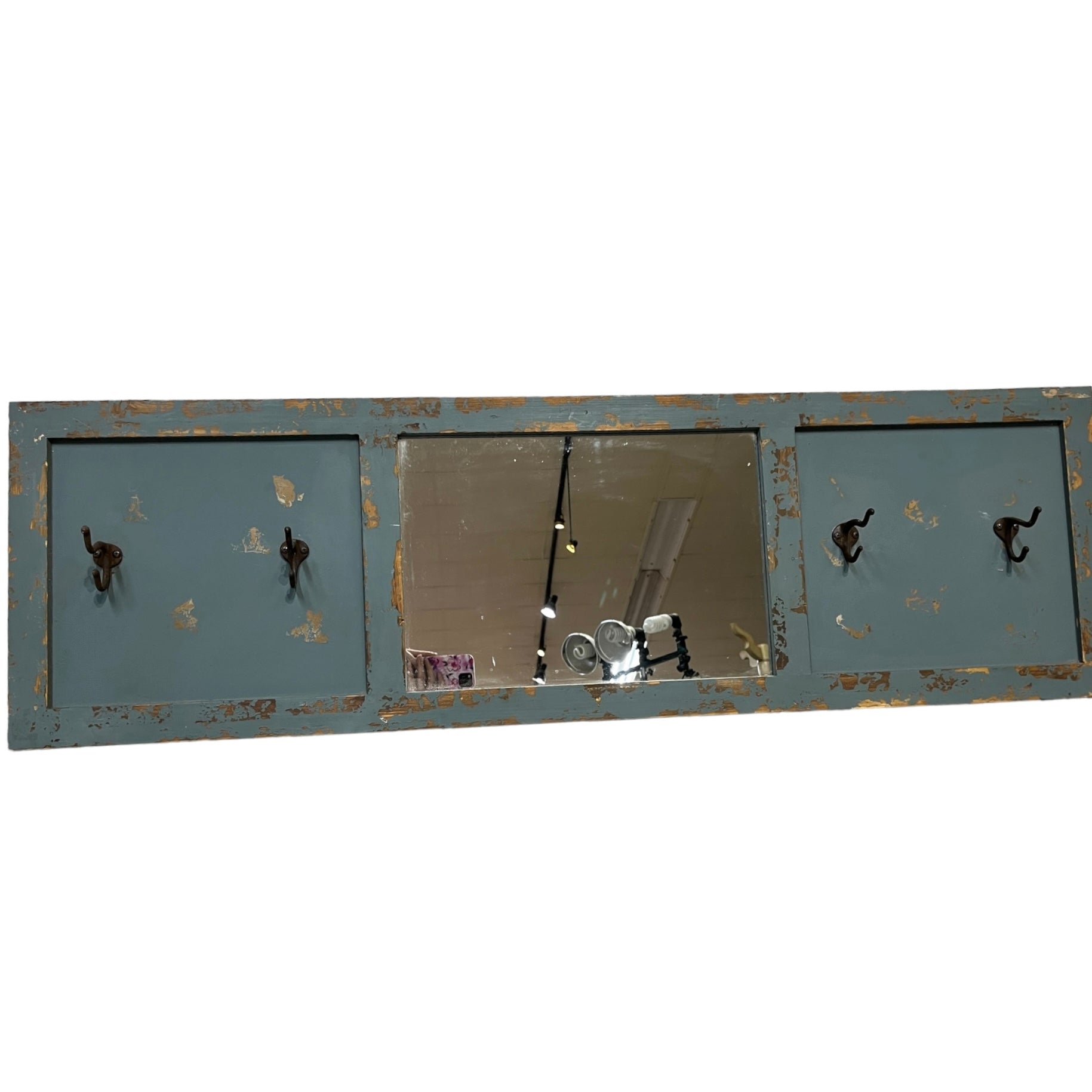 Rustic Mirror With Hooks