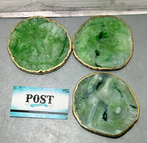 Set Of 3 Green Marble Drink Coasters